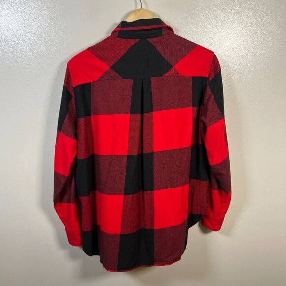 Athleta Heat Gen Flannel 2.0 Shirt Size Medium Canyon Red Black Buffalo Check - Picture 2 of 11